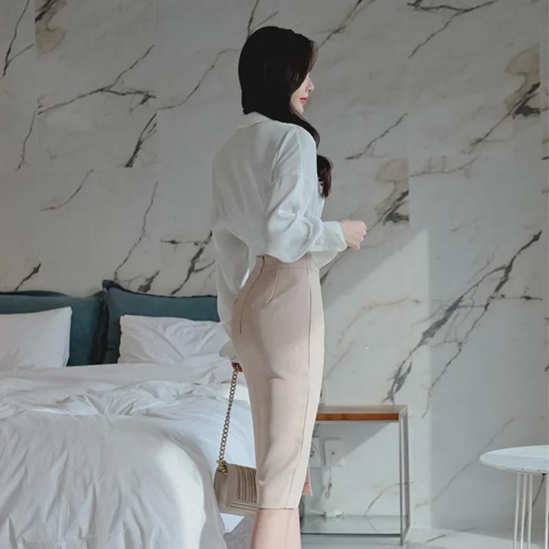 2025 Spring Korean Style Women's Two-Piece Set: Celebrity Fashion Slim Fit Hip Wrap Skirt