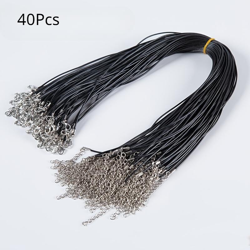 40pcs Of Wax Thread Chain Lobster Buckle Black Leather Rope Necklace DIY Accessories Hanging Rope Pendant Wax Leather Rope