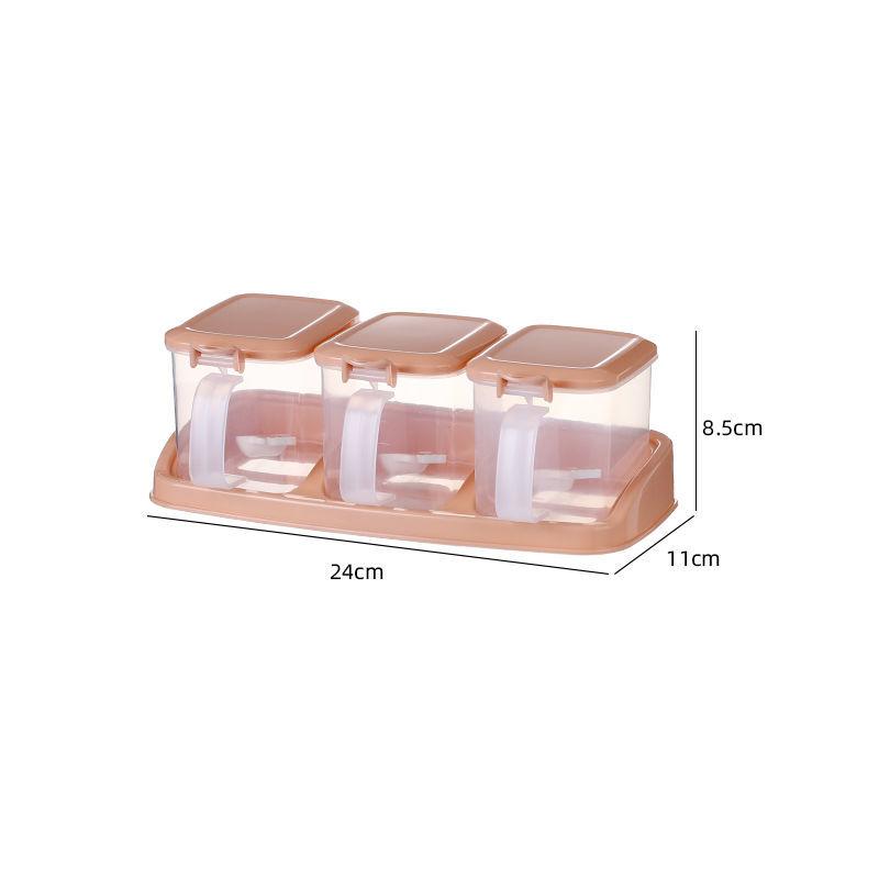 Household Plastic Condiment Box with Lid Moisture Proof Kitchen Portable Seasoning Storage Rack Spice Organizer Transparent Jar