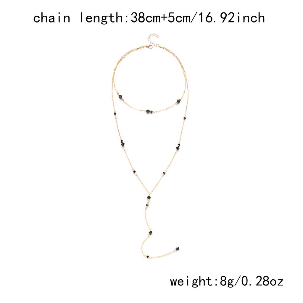 Trendy Y-Shaped Long Necklace for Women Dainty Double Layer Gold Color Chain Crystal Tassel Sweater Necklace Party Jewelry Gift