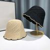 Ladies' Summer Handmade Crochet Straw Hat With Hollow Out Breathable Sunshade Bucket Hat Uv Resistant Solid Color Fisherman Hat