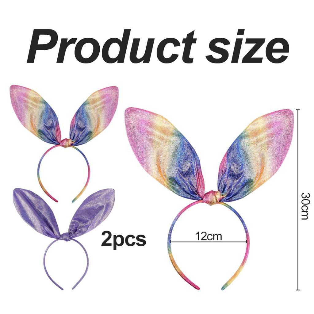 Getrays 2-Piece Colorful Bunny Ear Headband, Bendable Bunny Ear Hairband for Adults and Kids, Bunny Ear Hair Hoop Headpiece Hair Ornament Headband