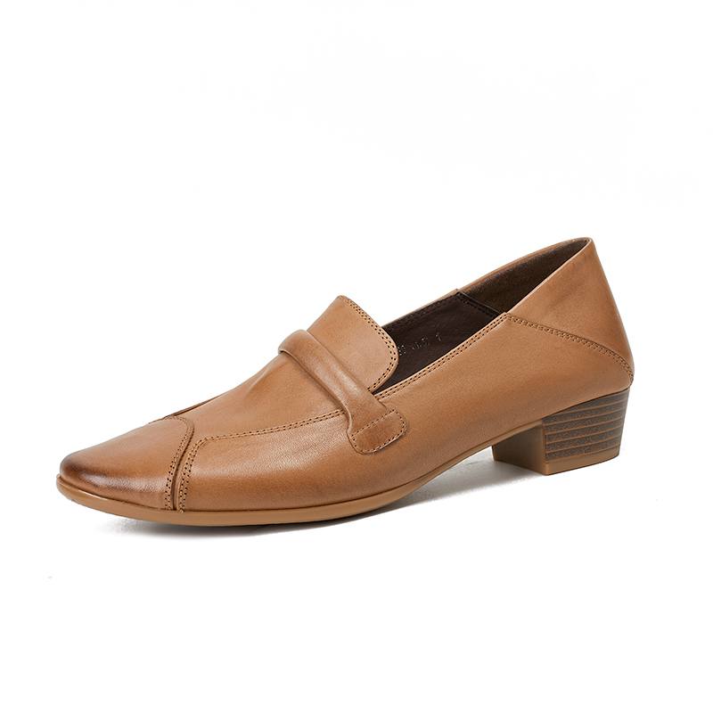 

Туфли Krazing Pot из натуральной кожи с круглым носком, размер 40, на толстом низком каблуке, модные осенние туфли-гладиаторы 40 абрикосовый