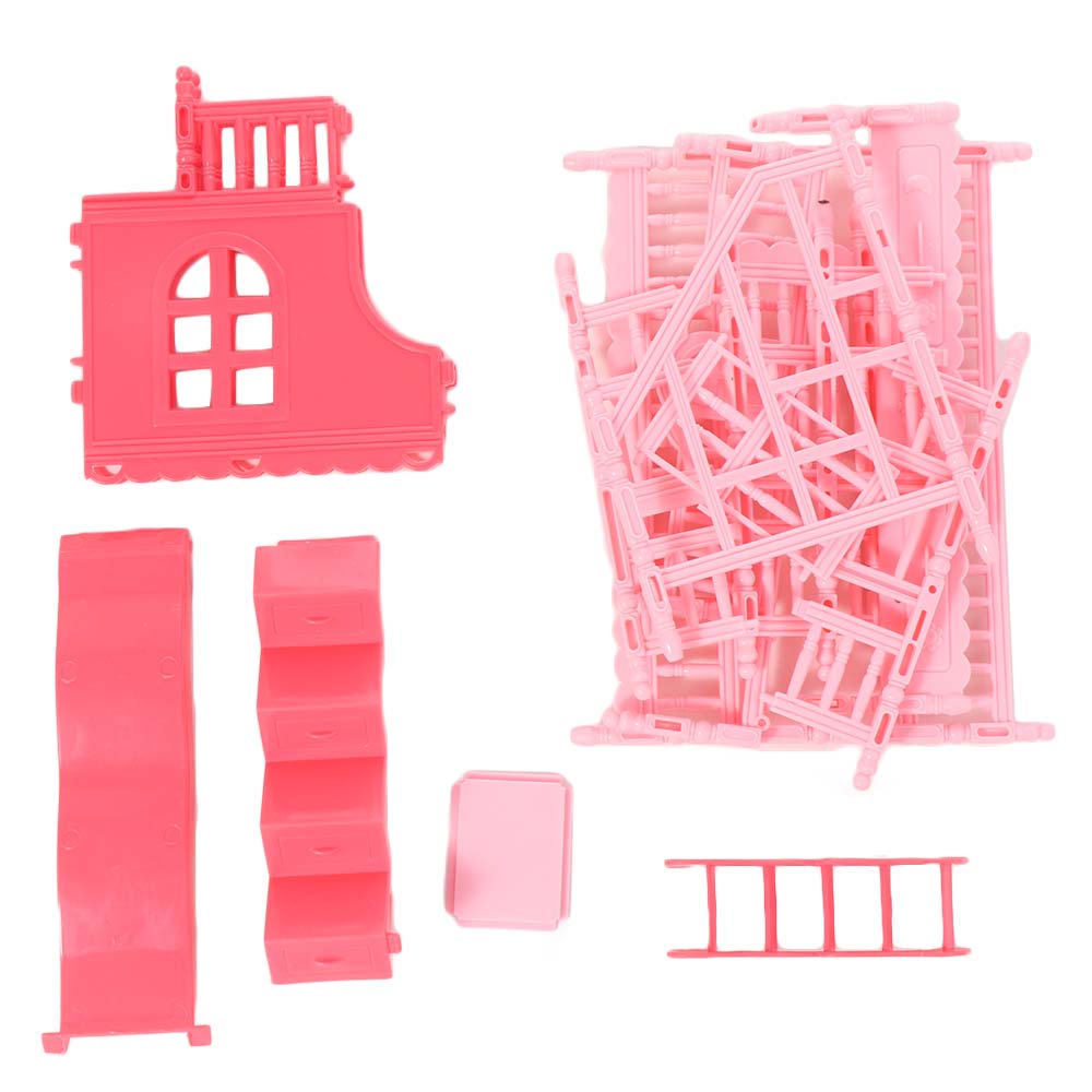 Pretend Play Dollhouse Bunk Bed Bedroom Decoration Simulation Doll Bed Princess With Slide Pink Color Dollhouse Furniture