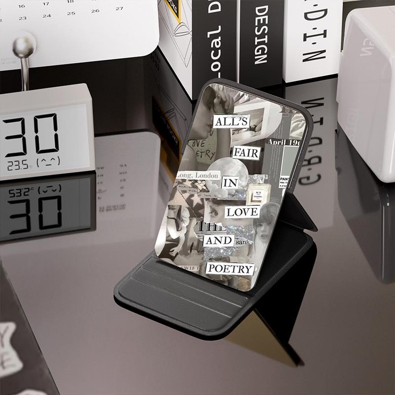 High-Definition Portable Rectangular Makeup Mirror with Folding Round Corners