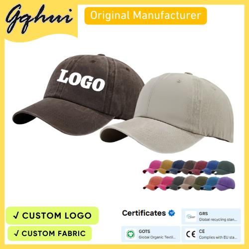 6-panel Washed Cotton Twill Baseball Cap Custom Logo Unisex Vintage Adjustable Washable Hats Factory Direct