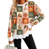 Women's Christmas Print Sweatshirt Neck Scalloped Wavy Hem Pullover Top for Holiday