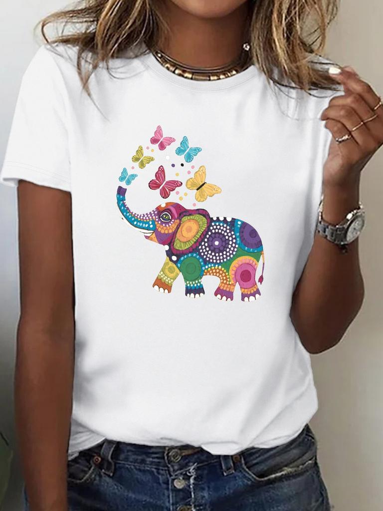 Comfortable Casual Sleeve Round Neck Casual Wear Unisexs Soft Tshirt With Vibrant Elephant Butterfly Design