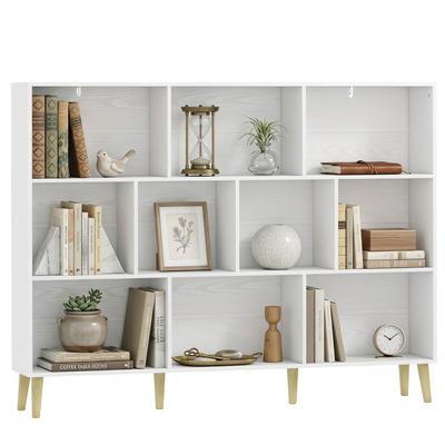 10-Cube Bookshelf with Solid Wood Legs, 140 Cm, White Wood Effect