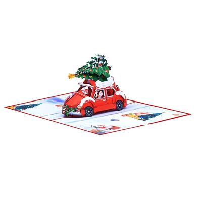 CAWKAY 3D Grußkarte, Form eines Weihnachtsmann-Autos, Perfekt für Weihnachten, Jahrestag oder als Geschenk zur Feier