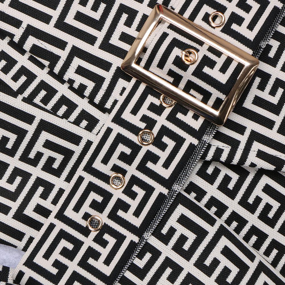 

Шикарный осенний костюм с V-образным вырезом, длинными рукавами, жаккардовым узором и бандажной отделкой: Черно-абрикосовый комплект из двух частей Extra Large