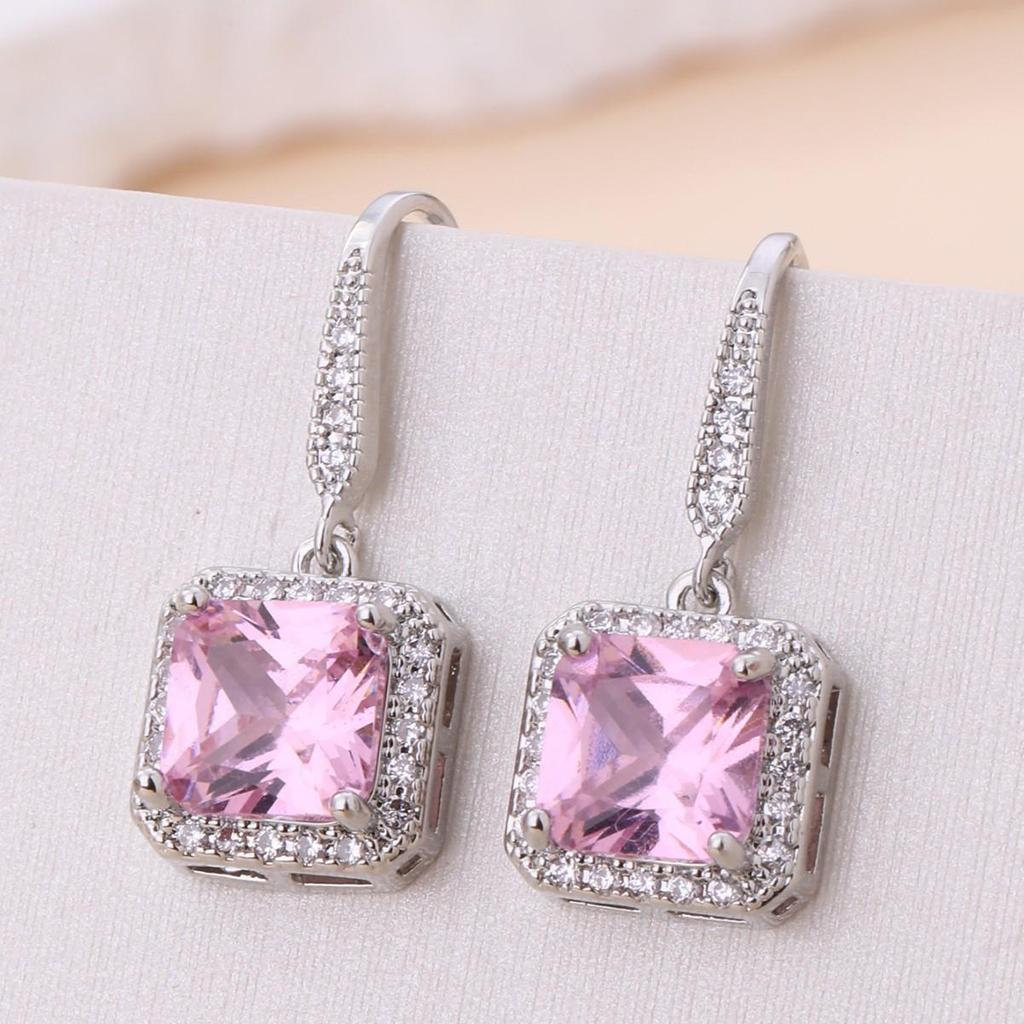 Pomegranate Red Square Zircon Vintage Geometric Earrings - Luxury Classic Dangle Style