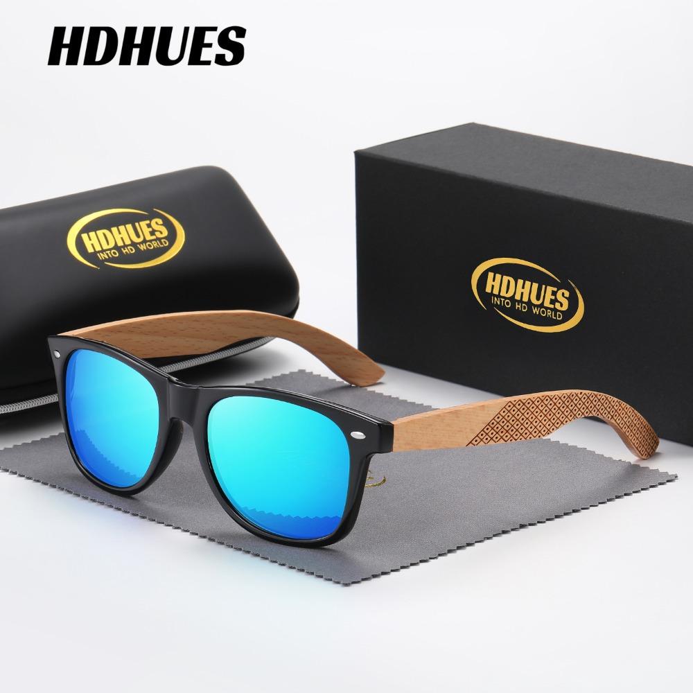 

HdHues Унісекс Бамбукові поляризовані сонцезахисні окуляри для подорожей на відкритому повітрі Вінтажні бамбукові ніжки, UV400 синій