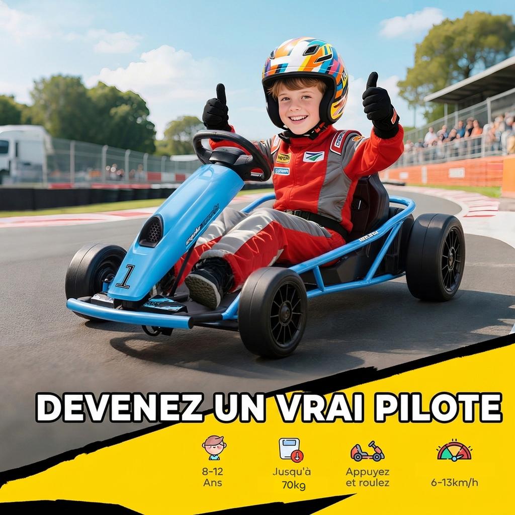 Electric Go-Kart for Kids 24 V Drift Mode 8 to 12 Years Blue