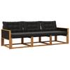 Outdoor Sofa Set with Cushions 3 Pcs Natural and Black