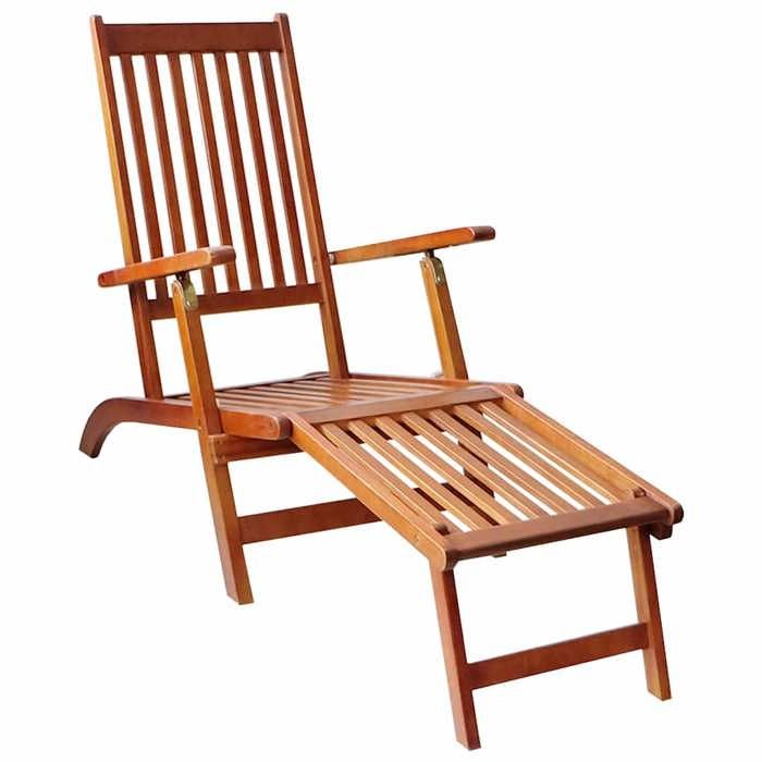 VidaXL Acacia Solide Chaise de Terrasse avec Repose-pied et Coussin Chaise Longue d'Extérieur Bain de Soleil de Terrasse 3064028