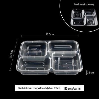 Boîtes à déjeuner rectangulaires jetables à 4 compartiments avec couvercles