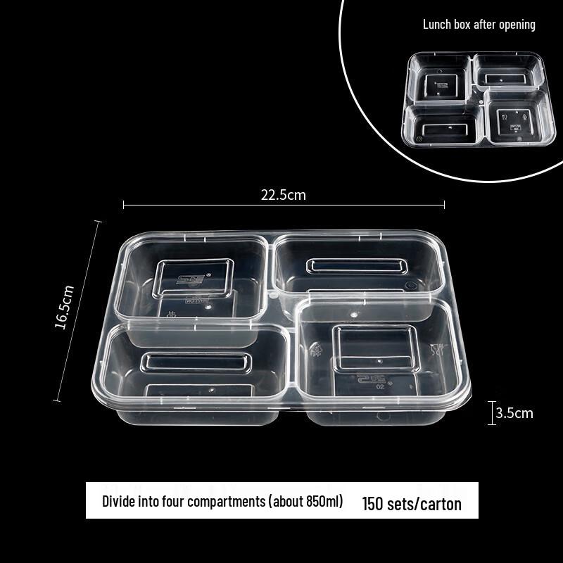 Disposable 4-Compartment Transparent Food Containers