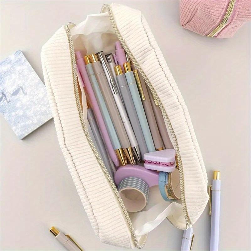 Bolsa Cosmética para Mujer Pana Color Sólido Neceser de Maquillaje Viaje Portátil Lavado Almacenamiento de Artículos de Aseo Organizador Monedero