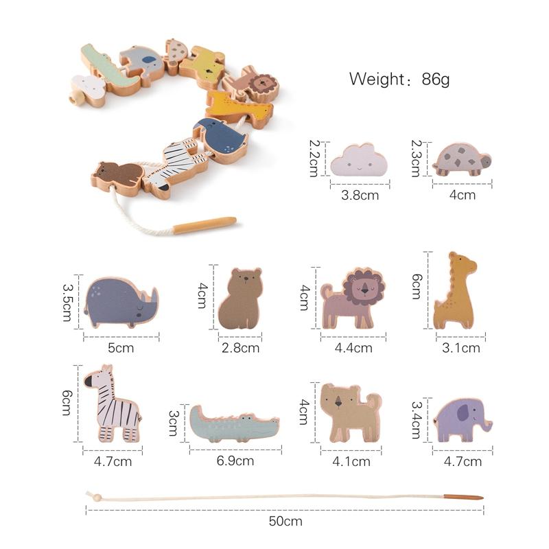 Montessori Dieren Rijg Speelgoed Baby Vinger Fijne Motoriek Spel Cartoon Dier Houten Bouwblok Speelgoed Kind Cadeau Kamer Decoratie