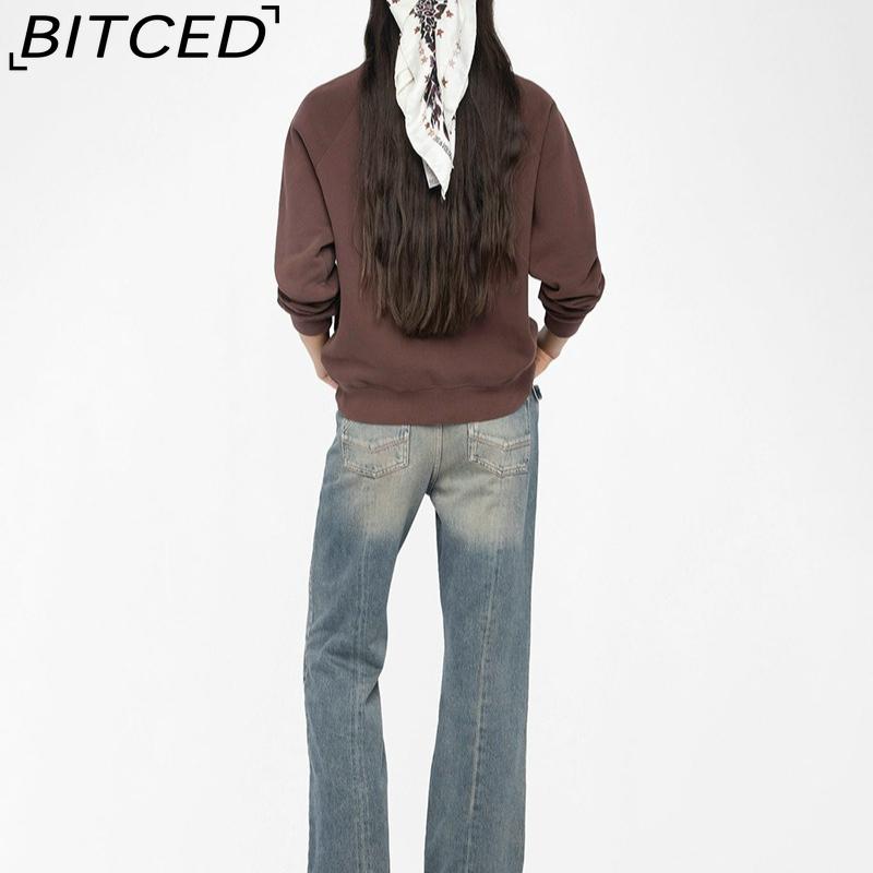 BITCED Women's Autumn/Winter Embroidered Sweatshirt Drop-Shoulder Sleeves O-Neck