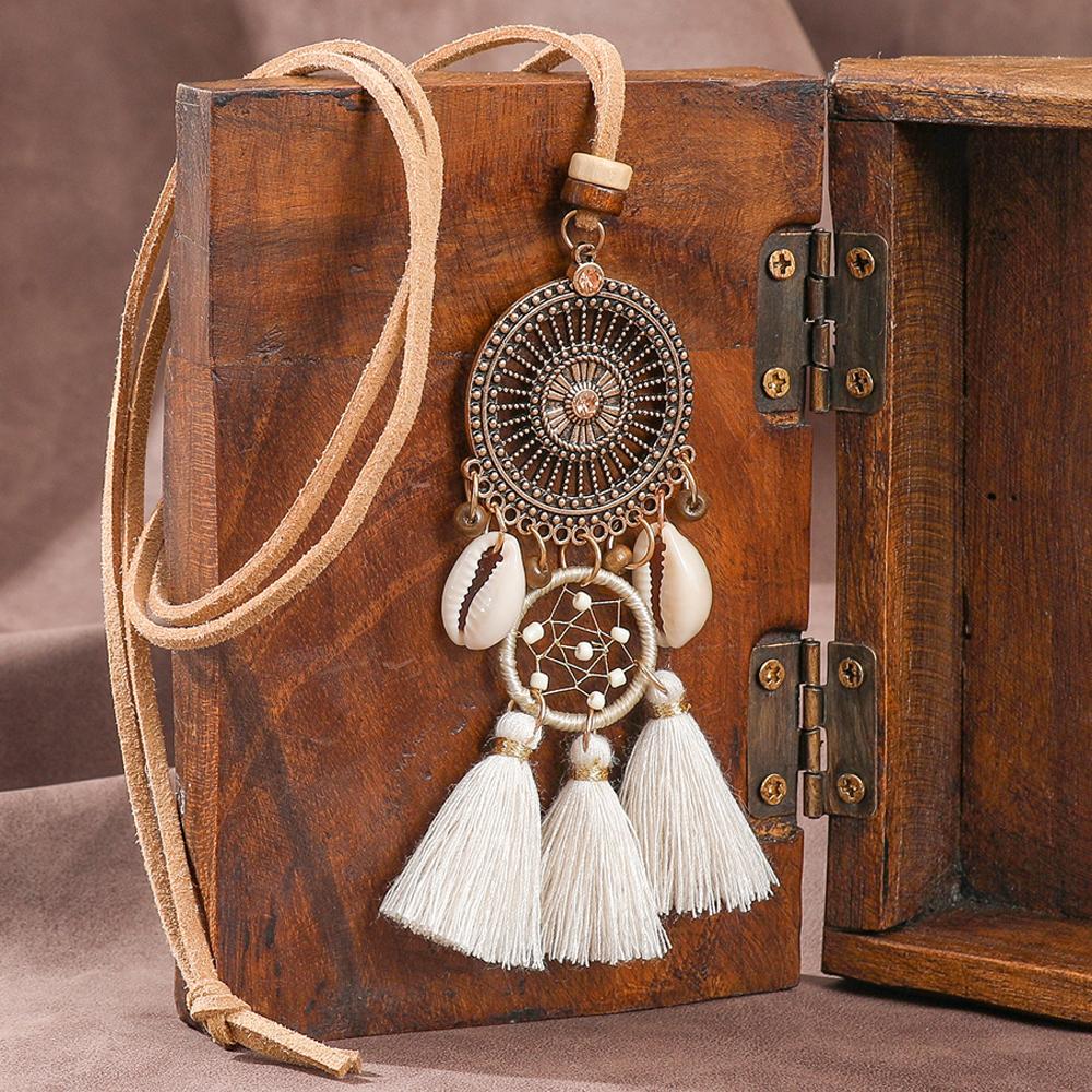 

1 шт. Винтажное бохо ожерелье с подвеской для женщин, дизайн с ракушками и кисточкой, подарки для пляжного отдыха, инкрустация стразами, украшения для вечеринок, универсальное