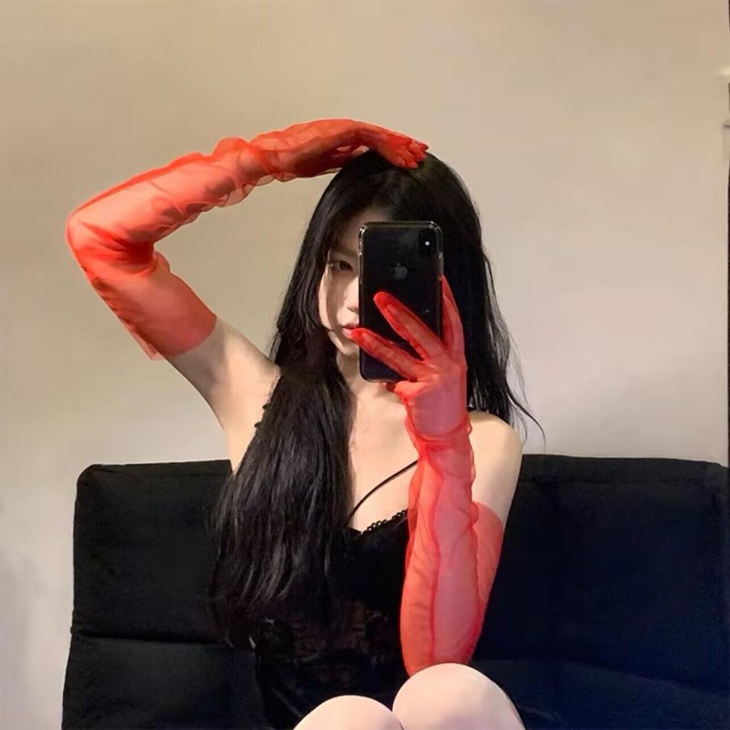 Vintage mesh bridal Lolita black lace gloves sexy photo props black silk sleeves