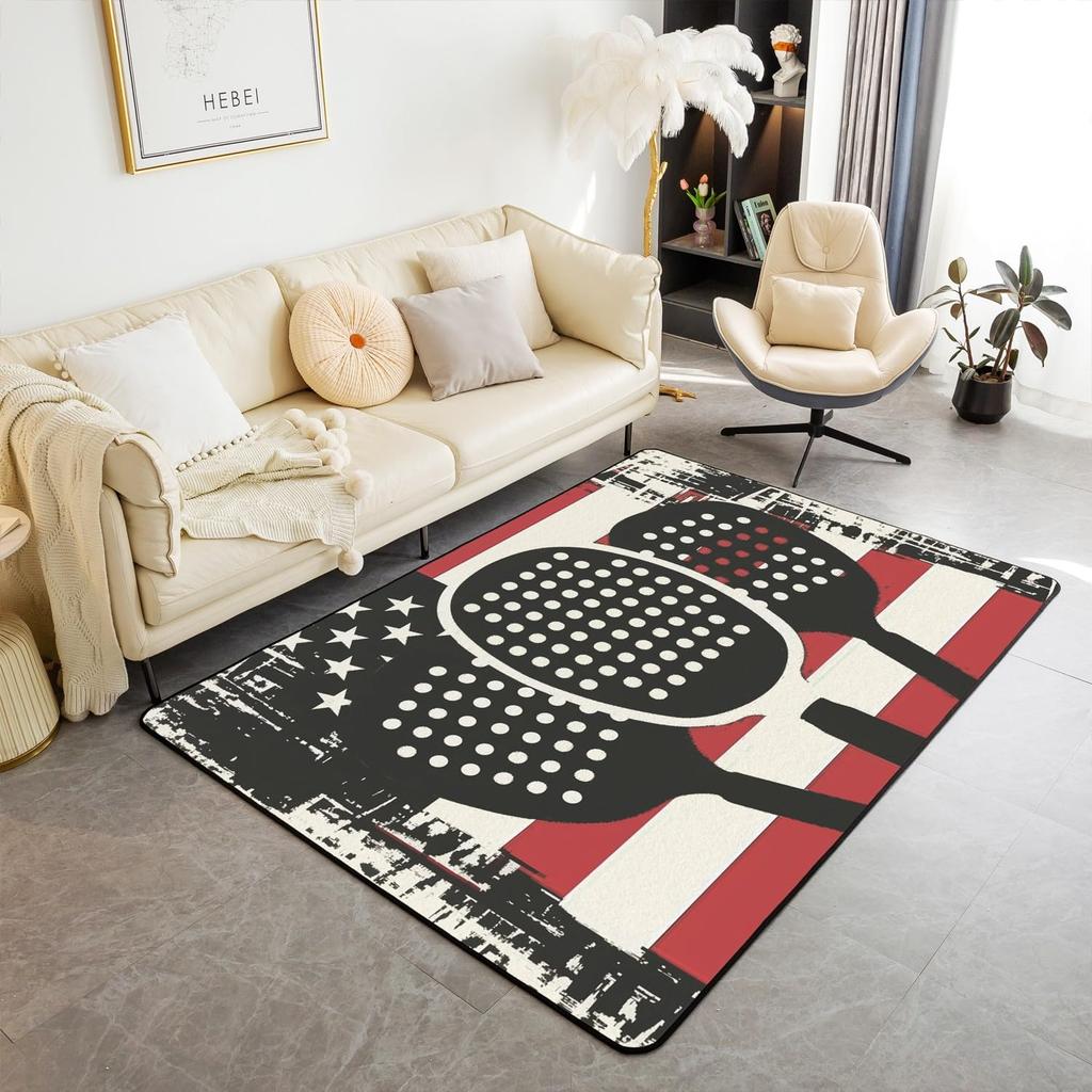 Erosebridal Lacrosse Area Rug 4'11" X 3'3", Lacrosse Sports Games Non Shedding Living Room Rugs For Kids Boys Girls, Black White Lacrosse De