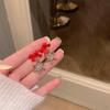 Exquisite Luxury Red Bowknot Shining Zircon Snowflake Pendant Stud Earrings for Women Sweet Romantic Christmas Party Jewelry