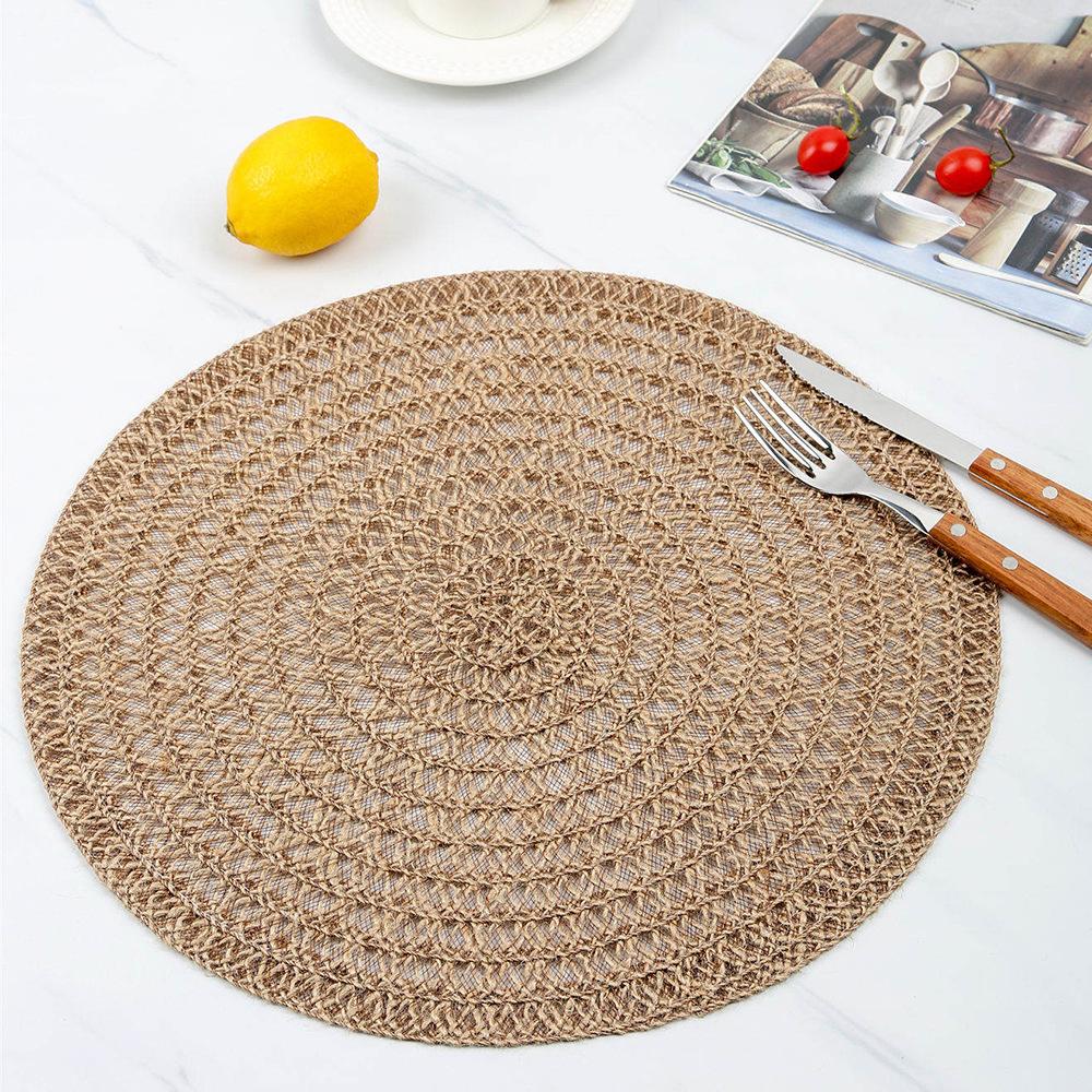 6/4pcs European Style Round Jute Placemat Dining Table Decoration Mats Household Insulation Pad Flower Pot Bowl Mats Cup Coaster