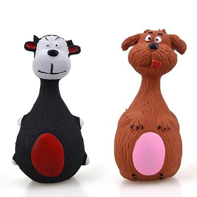 SoFou 2-Pack Squeaky Latex Dog Toys Cute Animal Shape Chewing Toy for Small Medium Puppies Interactive Fetch Play Non-Toxic Brown Black