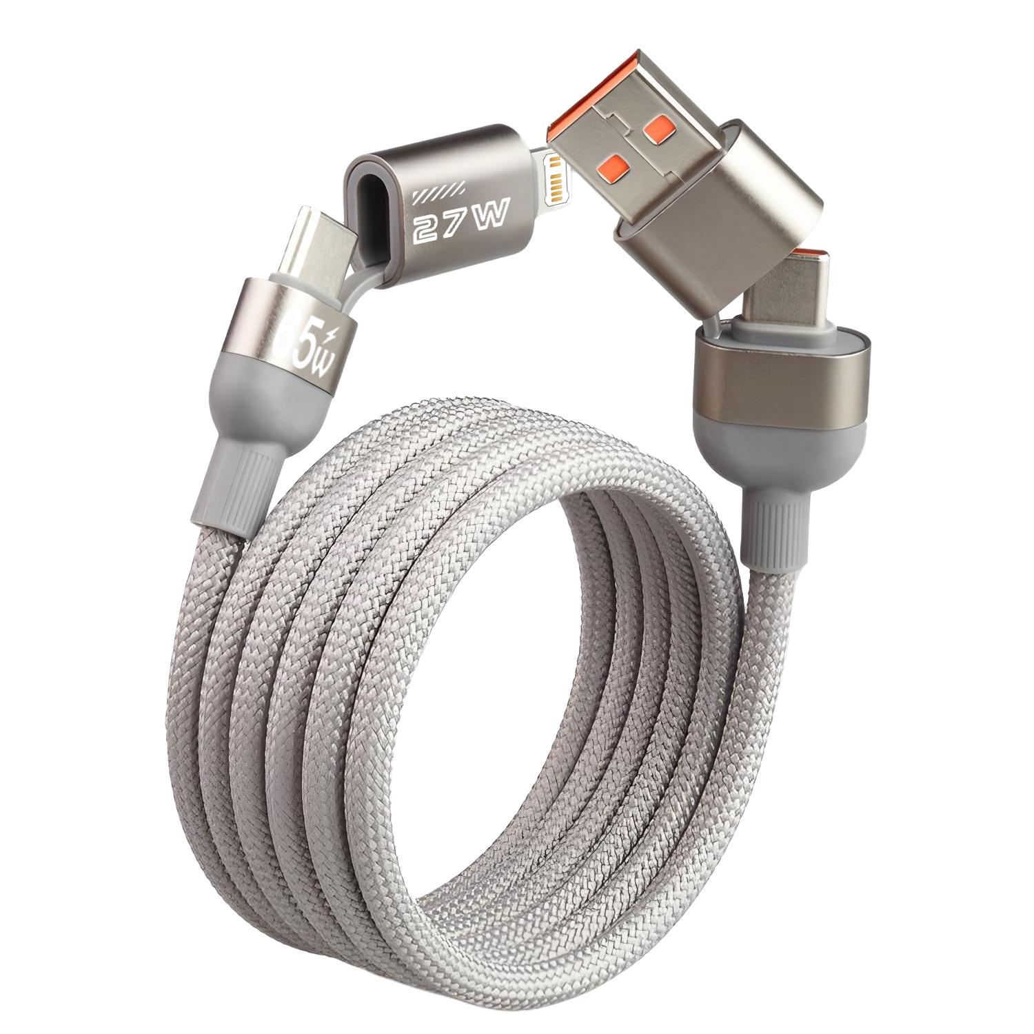 

4-in-1 PD Magnetic Suction 1M USB C Cable - Fast Charging Anti-Winding Type-C Wire for iPhone/Xiaomi/HUAWEI/Samsung сірий