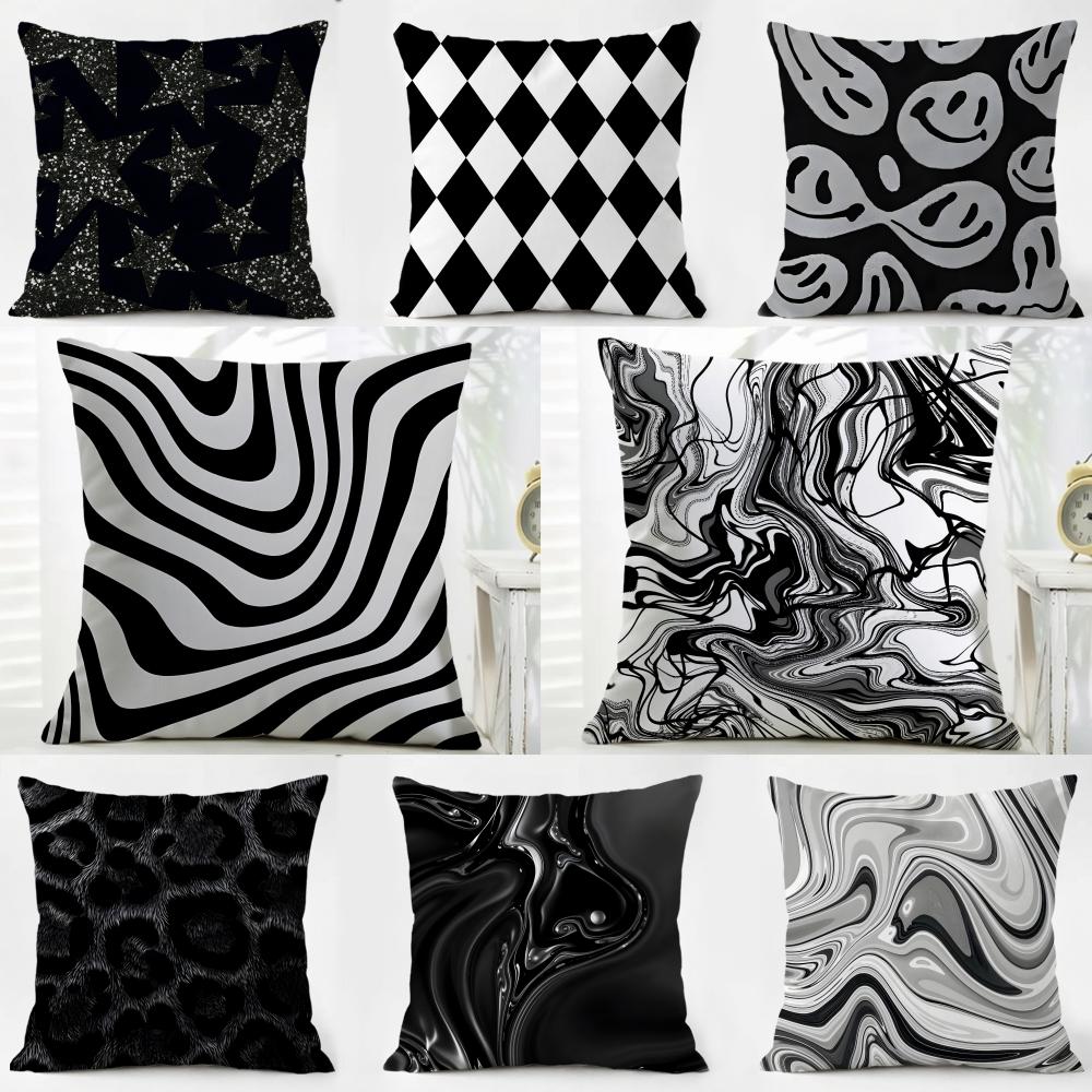 BBlack and White Patterns Cushion Cover Pillow Case Soft Friendly Fabric Concealed Zipper
