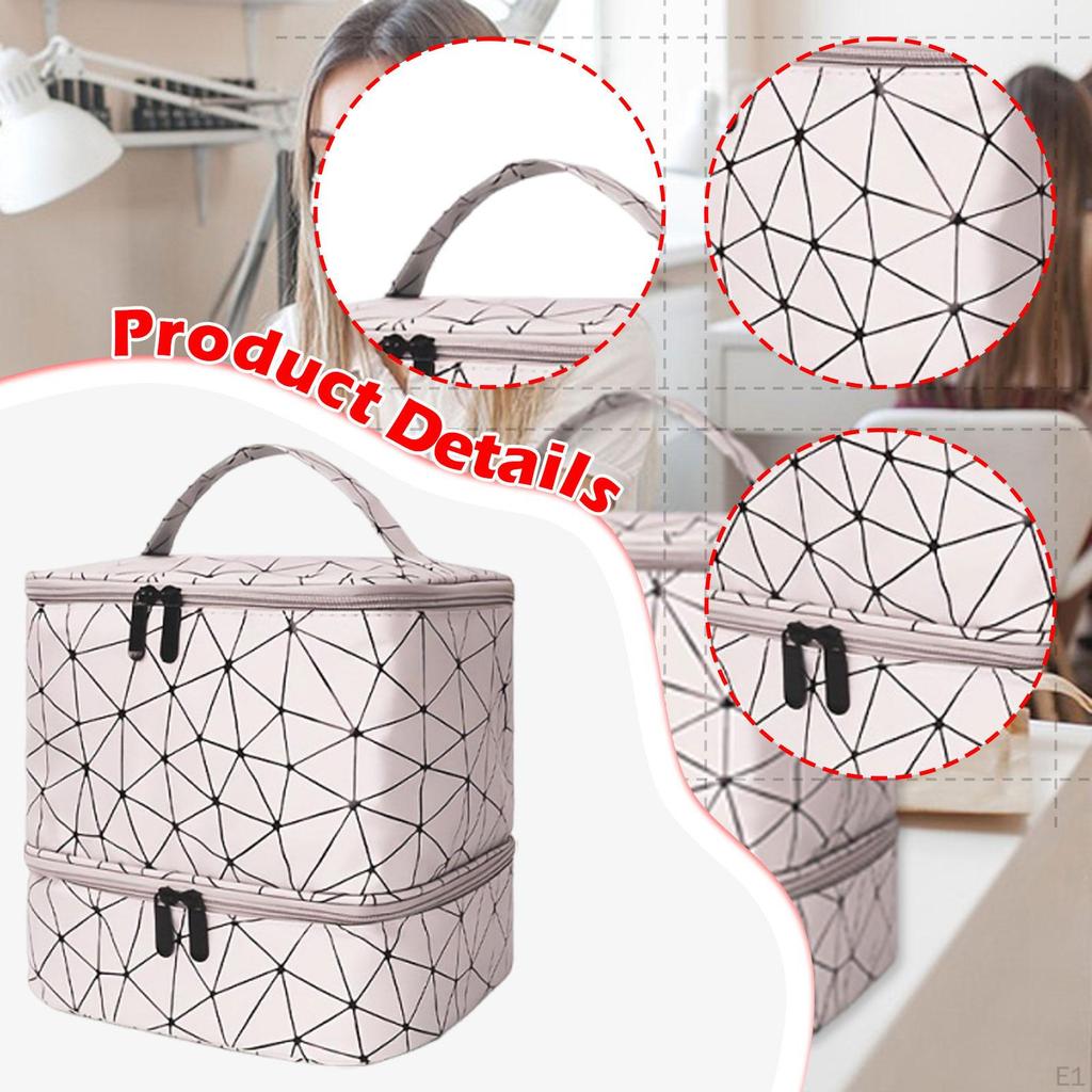 Nail Polish Organizer Case Makeup Bag Portable Travel Double Layer Removable Sponge Compartments