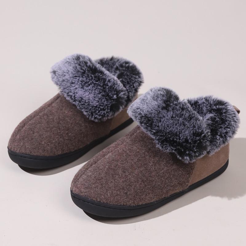 Cross-border Explosion Neutral Felt Collar Bag Heel Cotton Shoes Burgundy Winter Indoor Shoes Comfortable Memory Cotton Winter Models