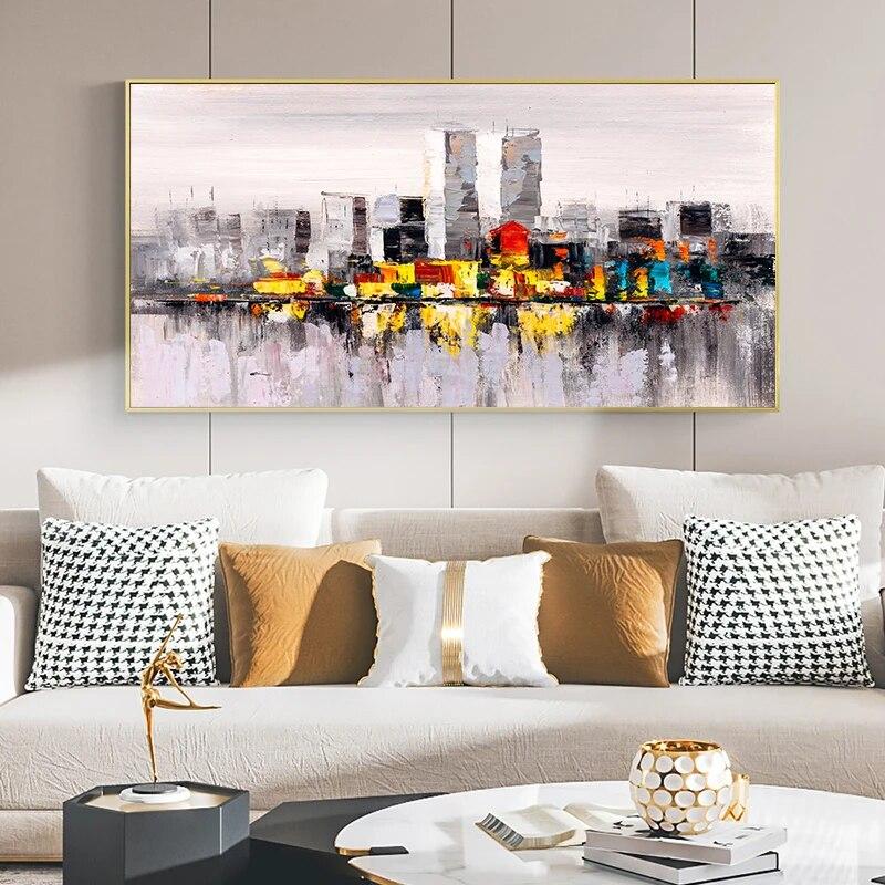 Modern City Building Poster Scenery Pictures for Home Abstract Oil Painting On Canvas Wall Art for Living Room Decoration No Frame