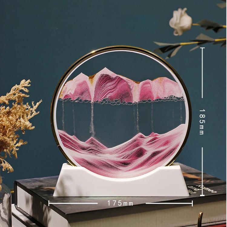 Sandscape Moving Sand Art Picture Quicksand Craft Round Glass 3D Deep Sea Hourglass Flowing Sand Painting Office Home Decor Gift