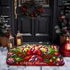 Christmas Candy Cane Bells Doormat, Non-Slip Flannel Holiday Mat for Front Door, Machine Washable Easy Clean Festive Home Decor