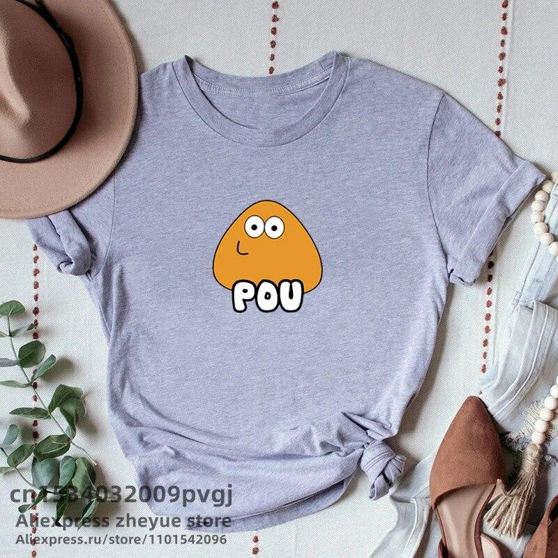 POU Cute Wow Head Pattern T Shirt Women Short Sleeve Tops Funny Game Graphic Print Tshirt Harajuku Woman Clothing Unisex