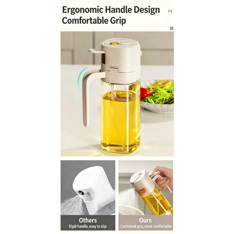 Cooking Oil Mist Bottle with a Visible Body, Button-Open Fill Lid and Pour Outlet for Stovetop Meals and Salad Preparation