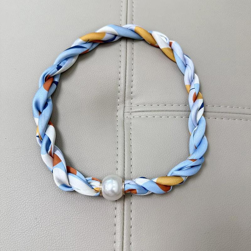 

Pearl necklace twist small silk scarf women s summer new long magnetic buckle silk scarf simple and versatile decorative scarf scarf scarf