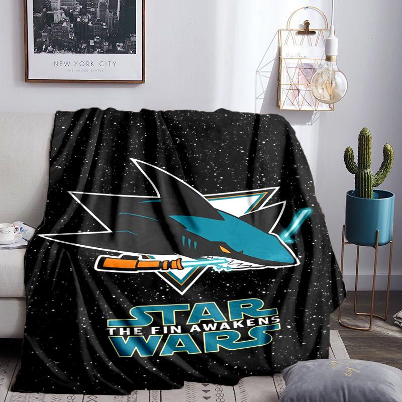 San-Jose Sharks Hockey Throws Blanket Flannel Blankets Plush for Couch Bed Gifts for Men Women Travel Picnic Blanket Christmas Fan Gifts