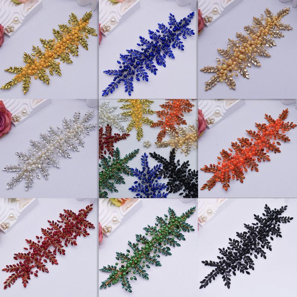 Beaded Patch Applique Rhinestone Headband Bridal Hair Accessories Evening Dress Decoration