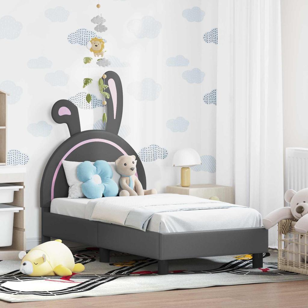 Kids Bed Frame with Headboard Light Grey 70 X 140 Cm PU