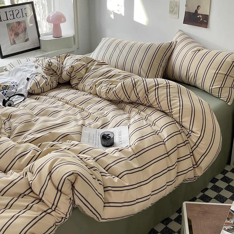 Bed Linen Bed Sheets Set Stripes Duvet Suit Cover Set Quilt Cover Bed Sheet Quilt Sets Queen Size Ins Blogger Comforter Sets