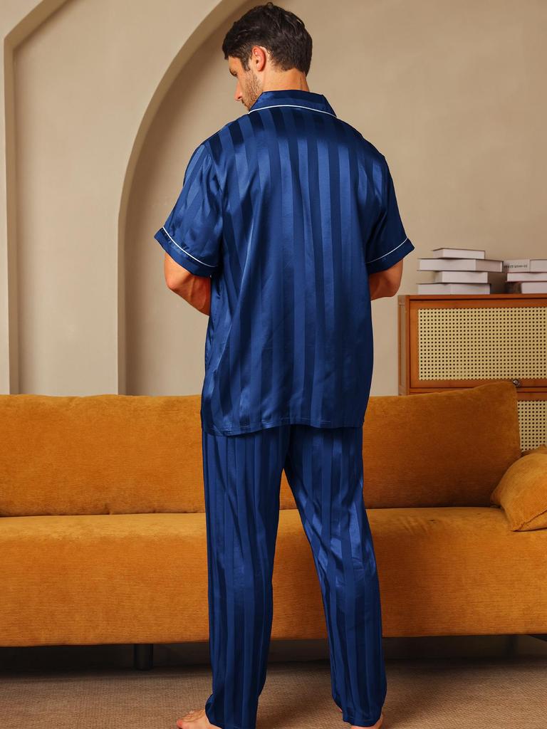 Conjunto de Pijama de Seda de Manga Corta para Hombre en Rojo