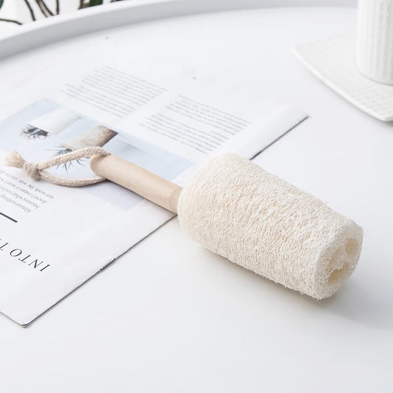 ZISIZ Natural Loofah Cup Cleaning Brush with Wooden Handle