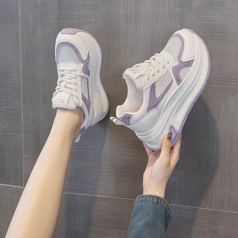 Thick-soled transparent net little white shoes women's 2025 new single net casual fashion lightweight versatile small fragrant style sports dad shoes