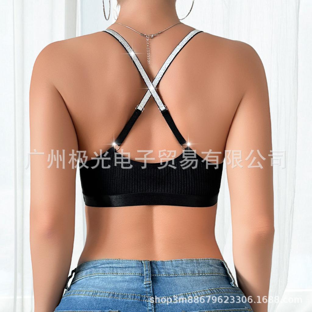 Women Ribbed Lace Patchwork Wireless Y Back Bralette