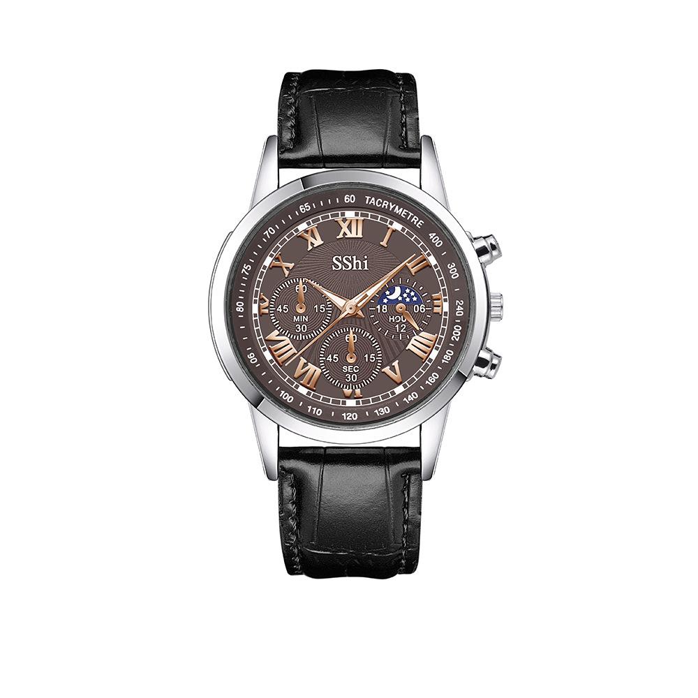 Men'S Watch Platform Watch Men'S Three-Eyed Roman Belt Business Quartz Watch